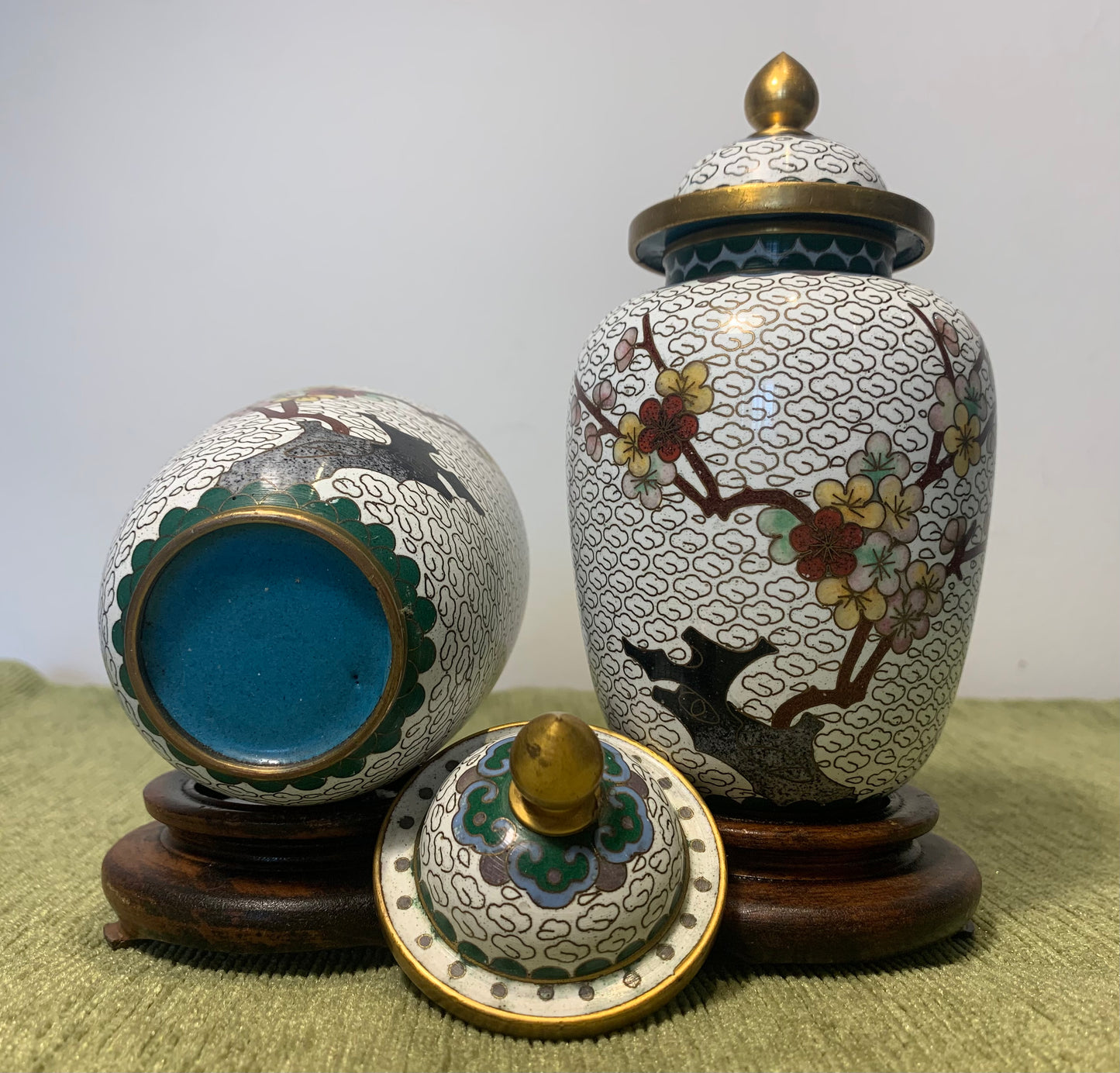 Pair of Vintage Chinese Cloisonné Vases/Ginger Jars with Lids