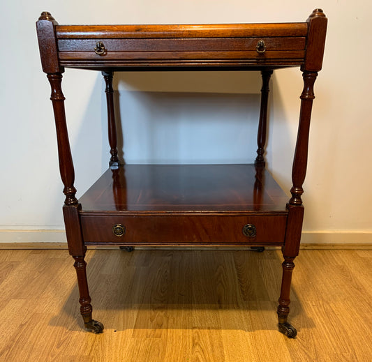 Vintage Bradley's Inlaid Mahogany Side Table on Castors with Extending Butlers Slip Tray