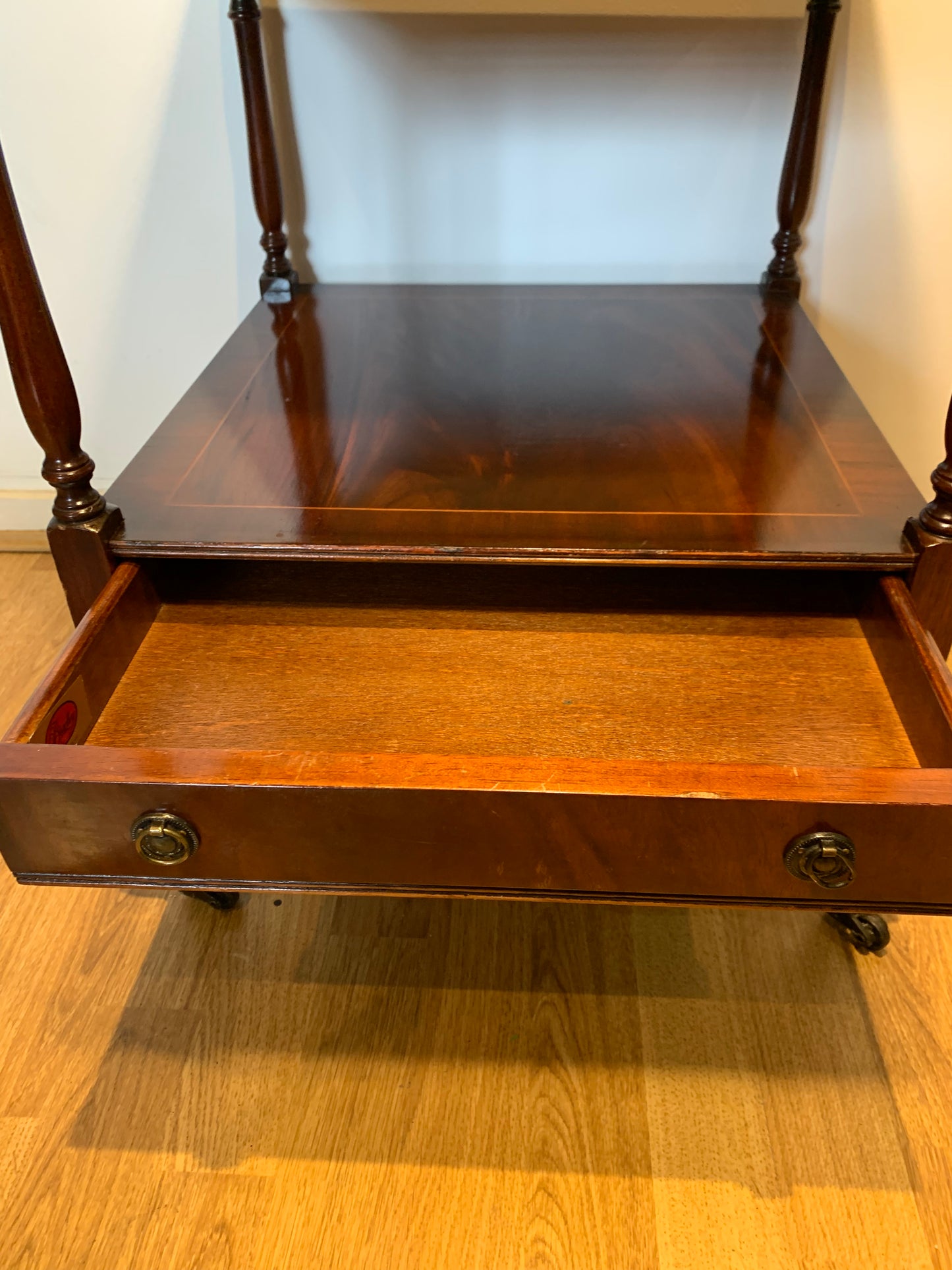 Vintage Bradley's Inlaid Mahogany Side Table on Castors with Extending Butlers Slip Tray