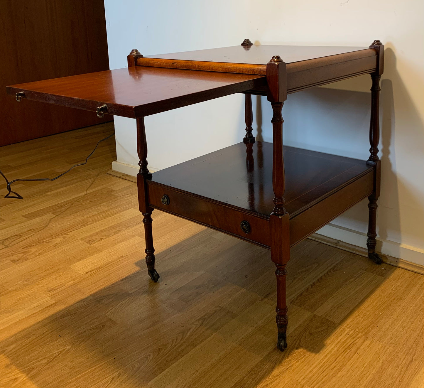 Vintage Bradley's Inlaid Mahogany Side Table on Castors with Extending Butlers Slip Tray