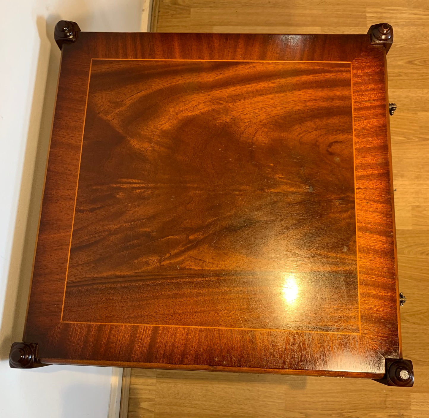 Vintage Bradley's Inlaid Mahogany Side Table on Castors with Extending Butlers Slip Tray