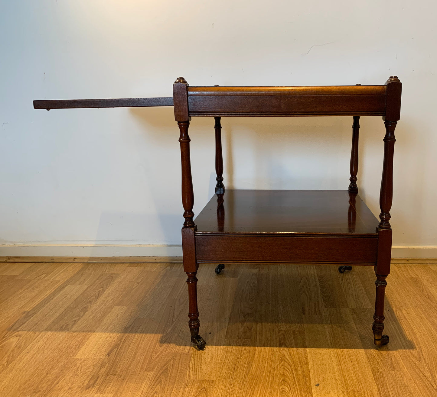 Vintage Bradley's Inlaid Mahogany Side Table on Castors with Extending Butlers Slip Tray