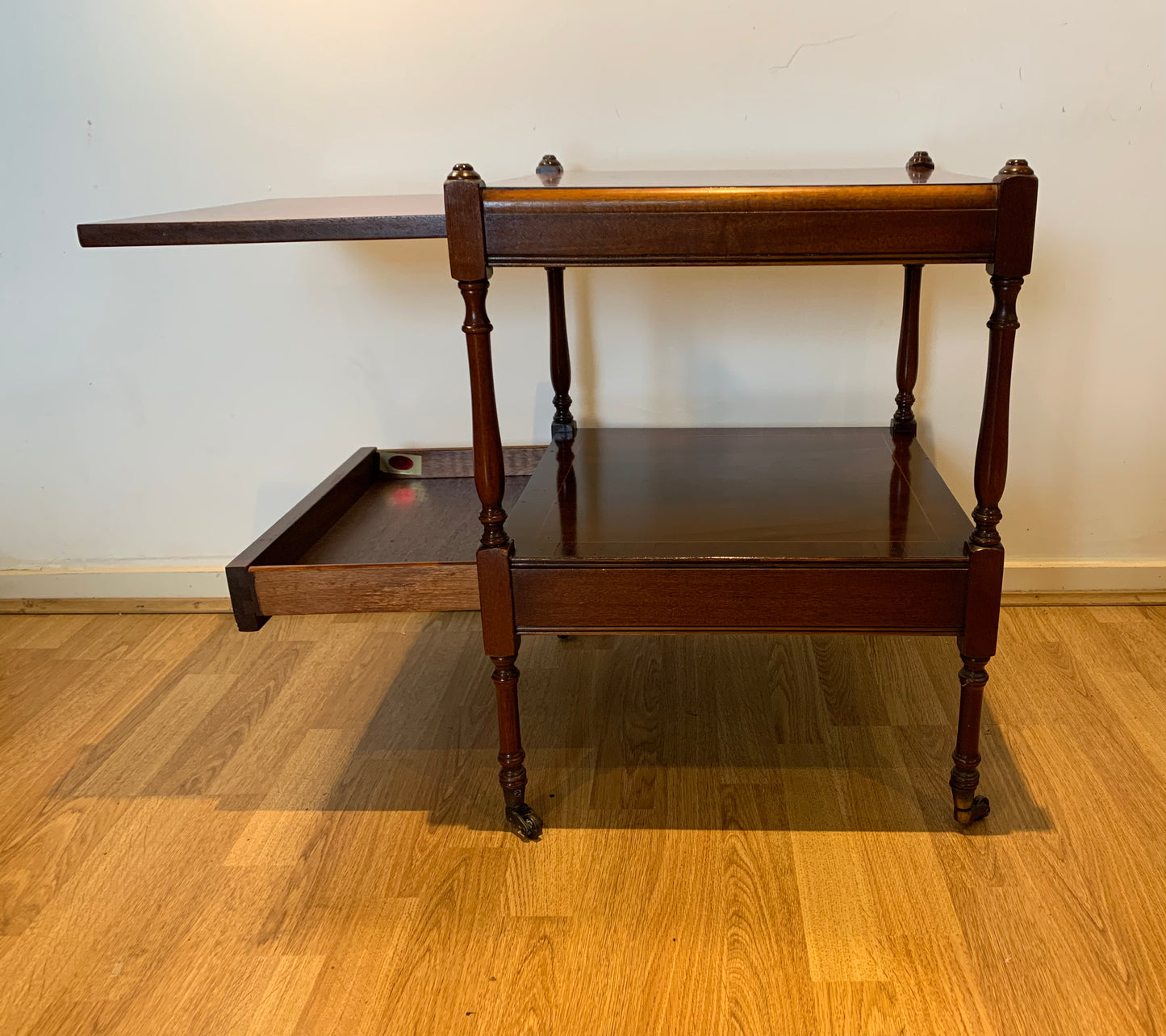 Vintage Bradley's Inlaid Mahogany Side Table on Castors with Extending Butlers Slip Tray