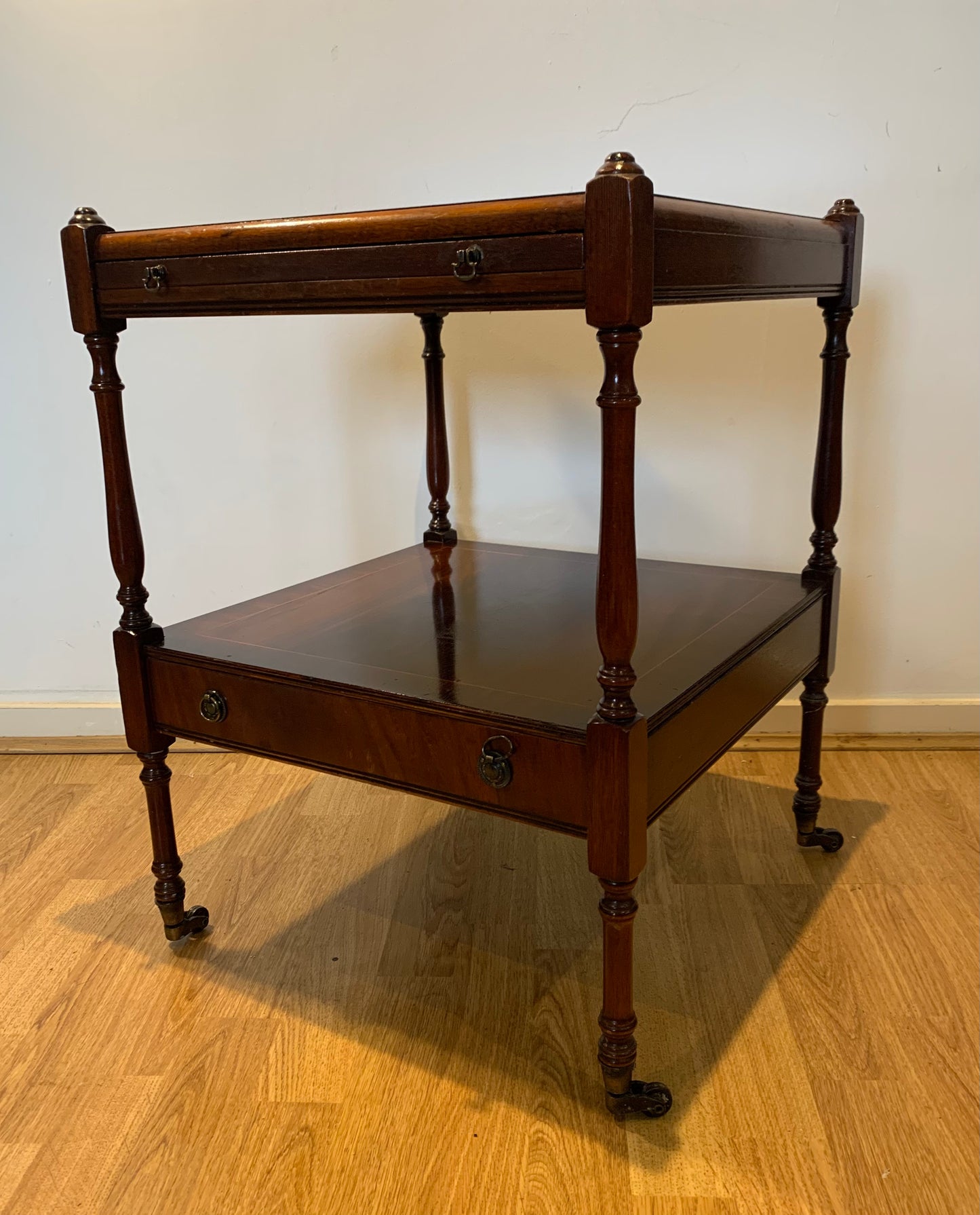 Vintage Bradley's Inlaid Mahogany Side Table on Castors with Extending Butlers Slip Tray