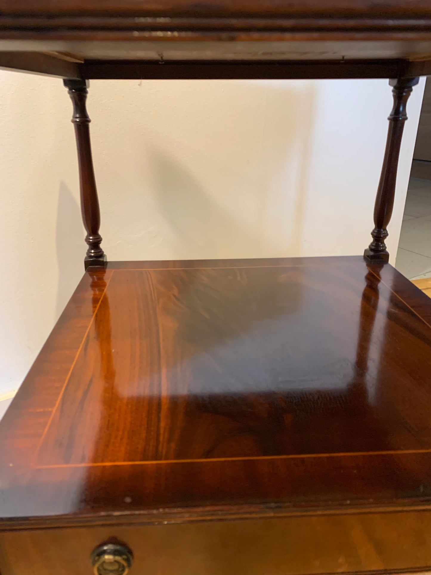 Vintage Bradley's Inlaid Mahogany Side Table on Castors with Extending Butlers Slip Tray