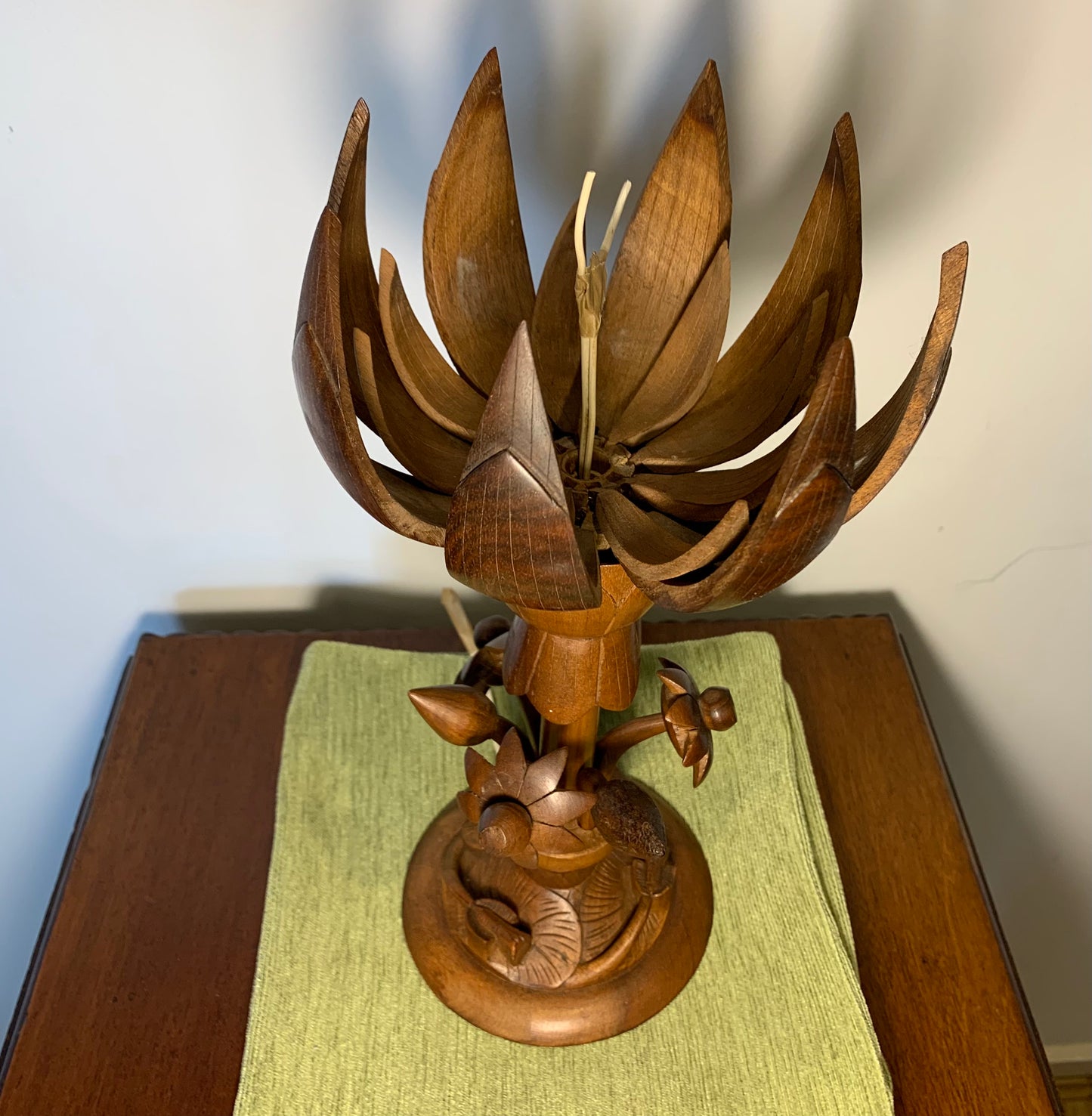 RARE Vintage Swedish Teak Metamorphic Flower Lotus Table Lamp 1950's Wooden Lamp, Scandi Style, Mid Century Lamp, Genuine, NOT Reproduction