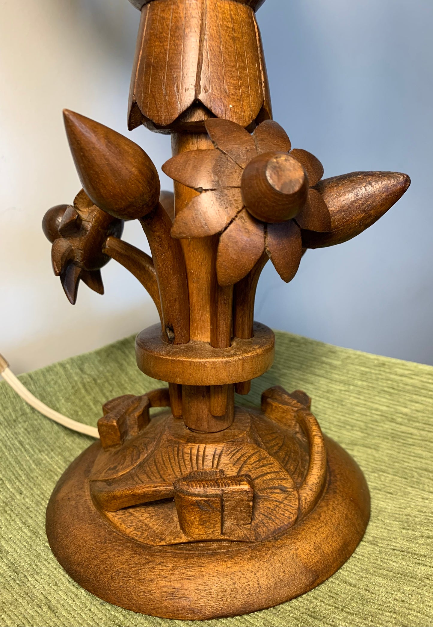 RARE Vintage Swedish Teak Metamorphic Flower Lotus Table Lamp 1950's Wooden Lamp, Scandi Style, Mid Century Lamp, Genuine, NOT Reproduction