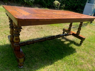 Antique 1800's Victorian Walnut Floral Inlay Stretcher Coffee Table