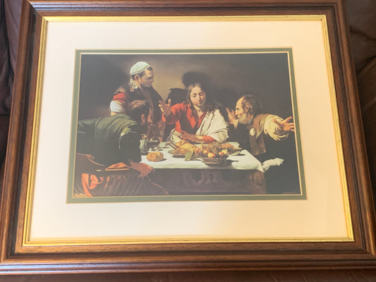 Vintage Framed & Mounted Print 'Supper at Emmaus' By Caravaggio