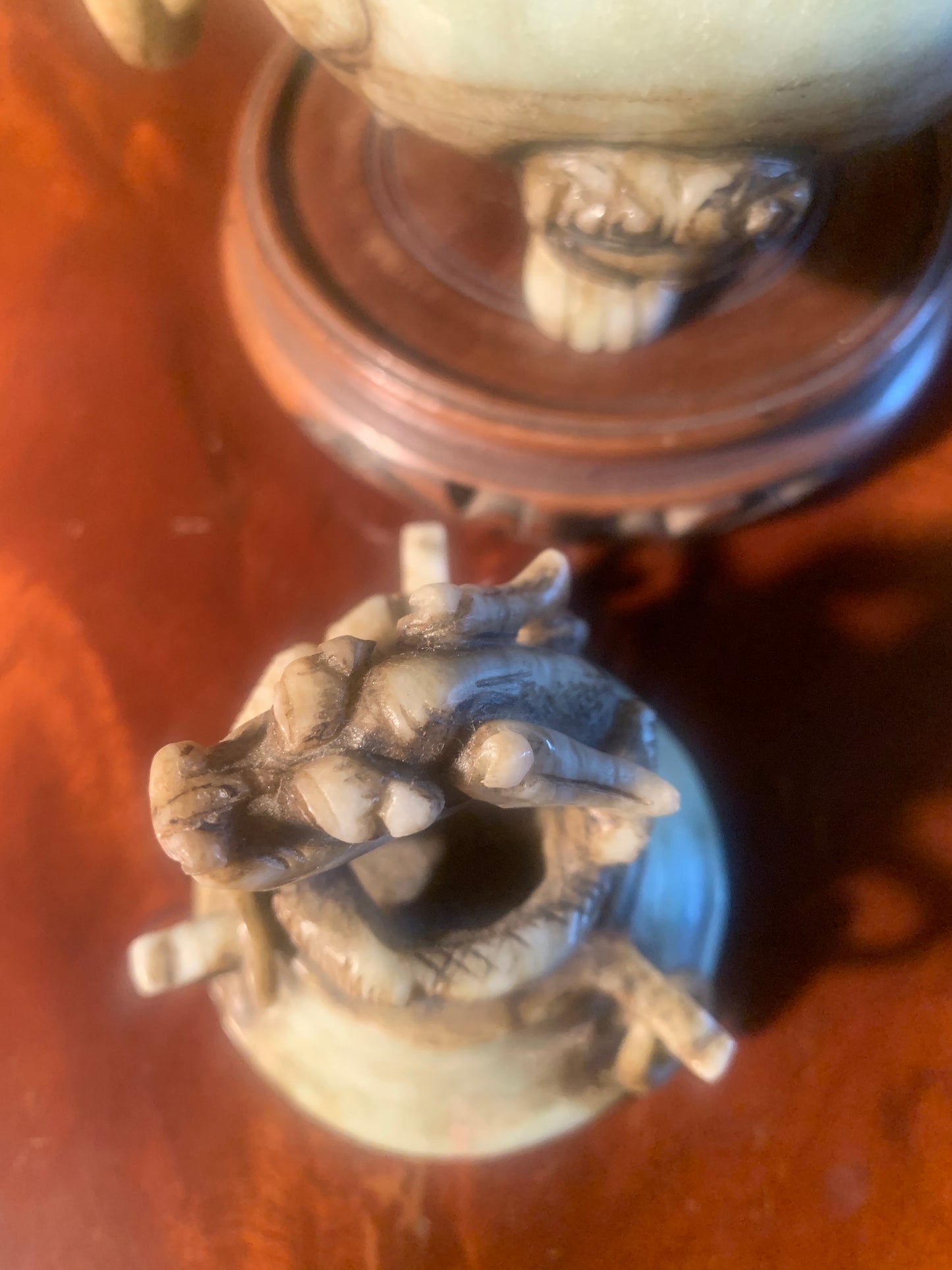 Vintage Chinese Soapstone Incense Burner, Tripod Feet, Foo Dog Finials & Dragon Head.