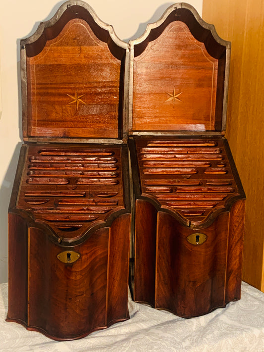 Antique 18th Century Pair English George III Mahogany Cutlery or Knife Boxes Original Interior Compartment. c1780.