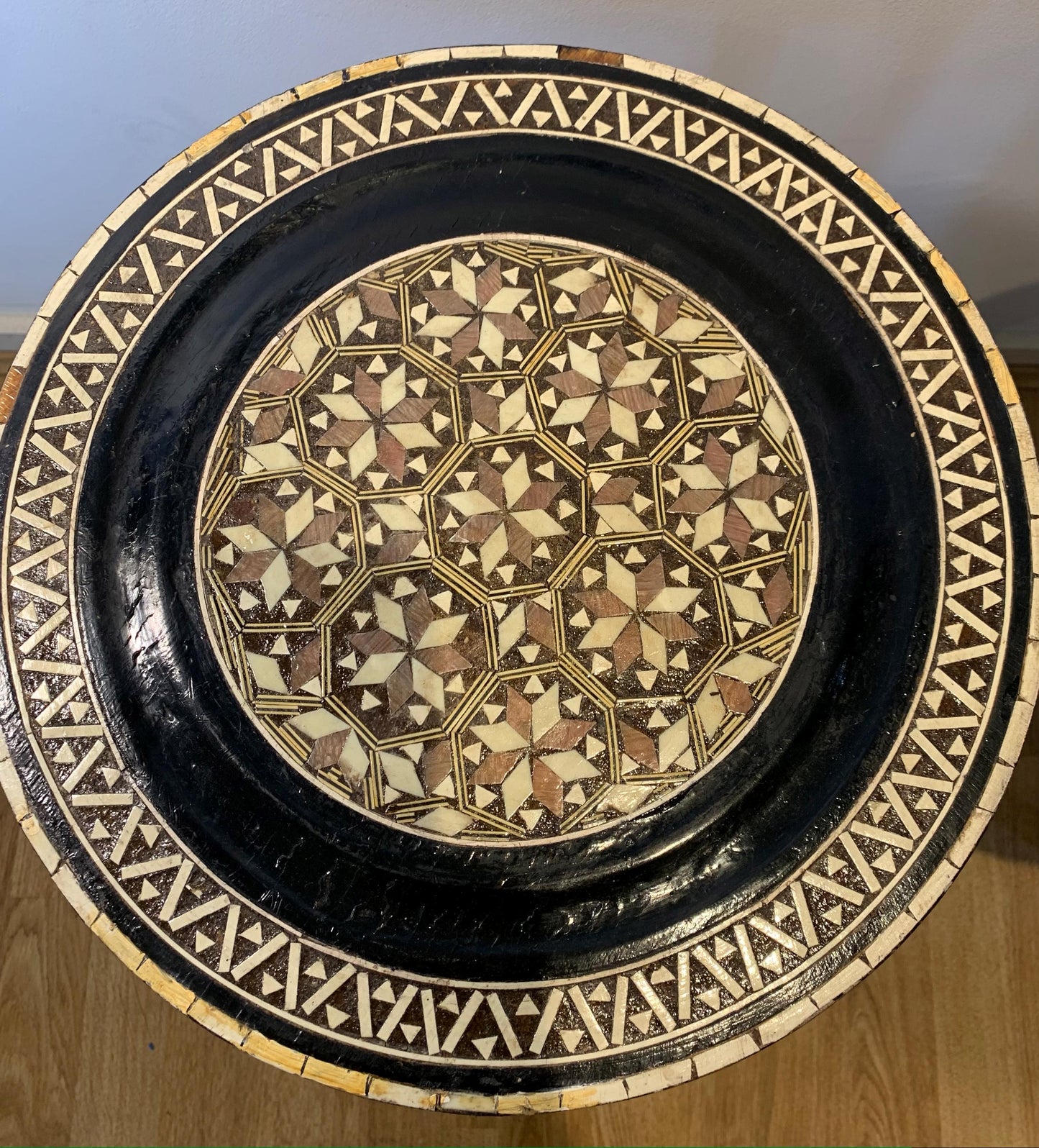 Pair of Rare 1960's Handmade & Unusual Moorish Tables, Tripod Legs, Delicate Inlay/Mosaic