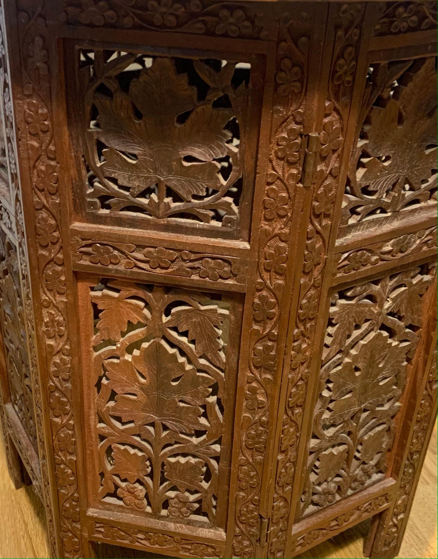 Vintage Mid Century, Rosewood Anglo/Indian Folding Side Table with Brass Floral Inlay Design