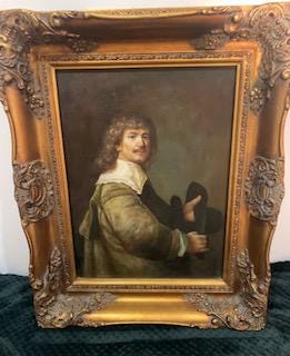 Three Antique Reproduction Portraits After Rembrandt Framed in Gold Baroque Frames.