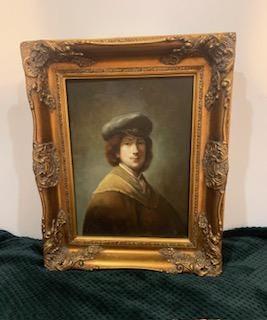 Three Antique Reproduction Portraits After Rembrandt Framed in Gold Baroque Frames.