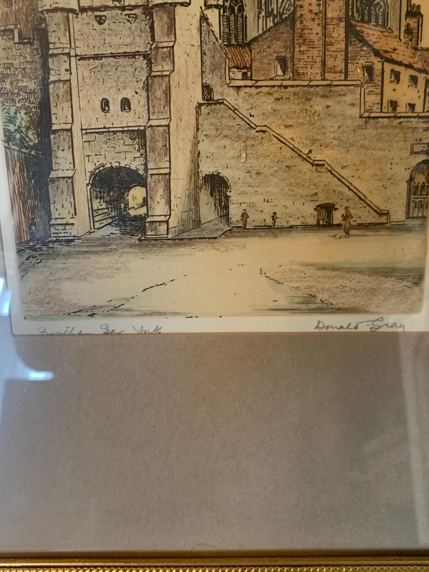 Pair of Signed Original Pencil Etchings of York by Donald Gray. The Shambles and Bootham Bar.