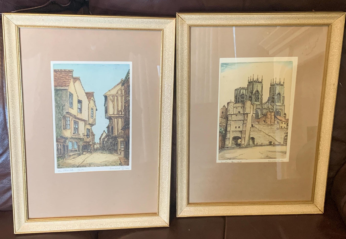 Pair of Signed Original Pencil Etchings of York by Donald Gray. The Shambles and Bootham Bar.