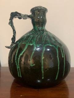 Antique Green Glazed Flagon with Seal Bearing Royal Coat of Arms of England Three Lions