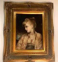 Antique Framed Beautiful Reproduction Portrait of 'Gulnihal' - by Sir Lord Frederick Leighton, Gold Ornate Baroque Frame