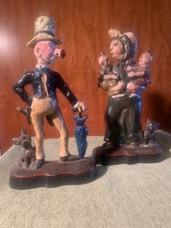 Rare Pair of 1800's Mr & Mrs Sloper Doorstops - Eponymous Victorian British Comic Strip Character