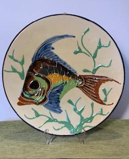 Vintage Spanish Majolica Redware Pottery Decorative Wall Hanging Plate - Fish