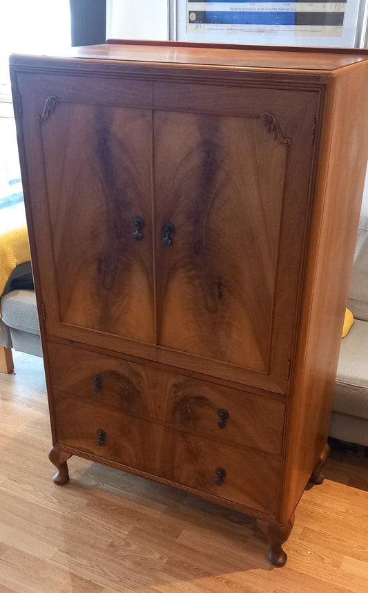 Vintage Walnut Veneer Shorty Wardrobe by Newbery & Spindler - circa 1950's