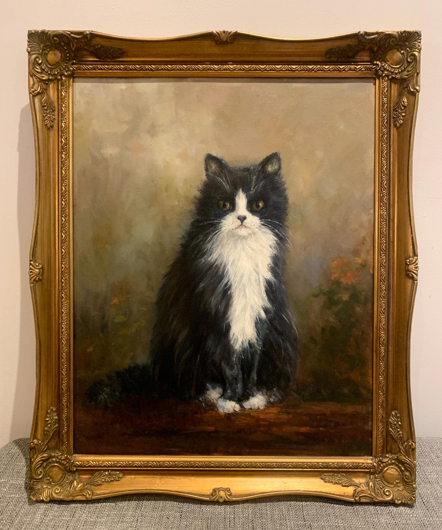 Tuxedo Cat Oil Painting, Vintage Black & White Judgemental Cat!