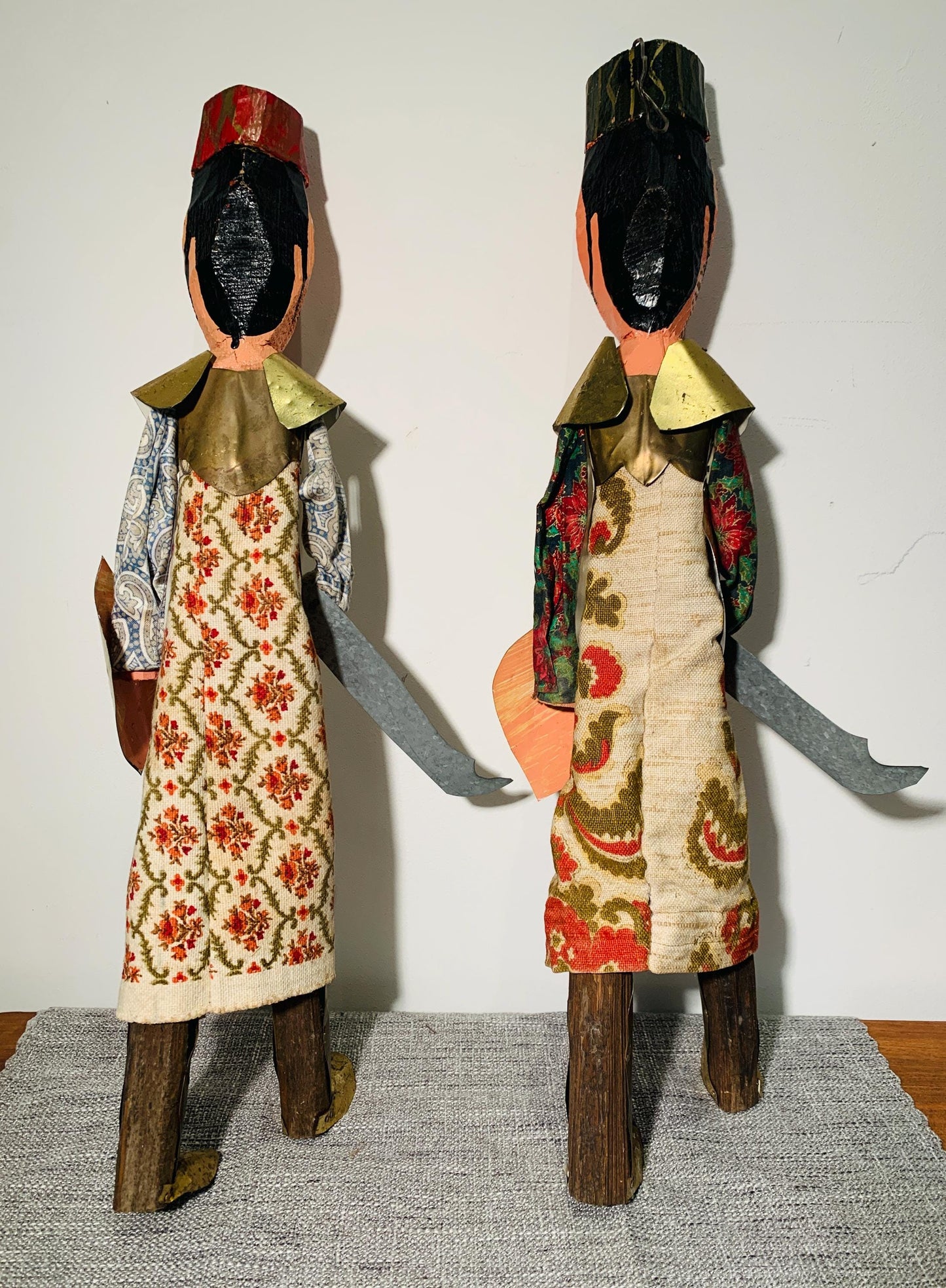 Vintage Tunisian Karakouz Puppets - Pair of Wooden Marionettes