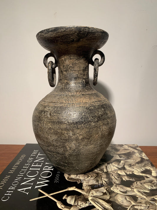 Vintage Latin American Clay Vase with Ring Handles - Mid Century