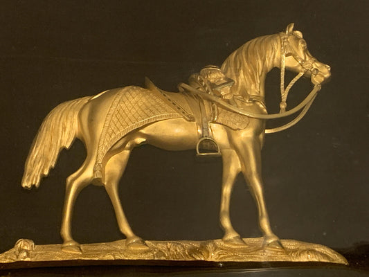 Antique 1860's Bronze Plaque Arabian Stallion in Original Gilt and Rosewood Frame.