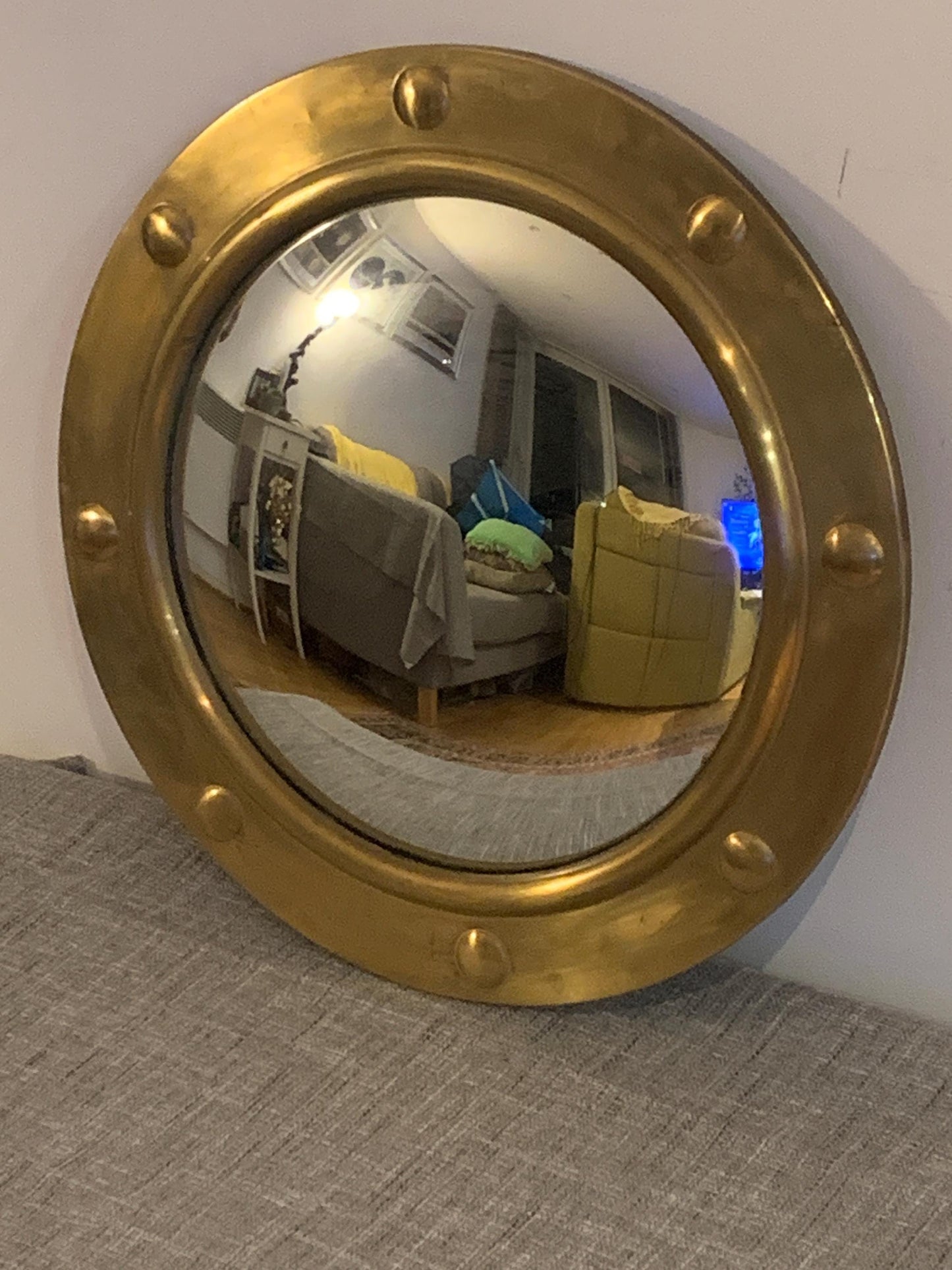 Vintage Brass Porthole Convex Wall Mirror 1960's