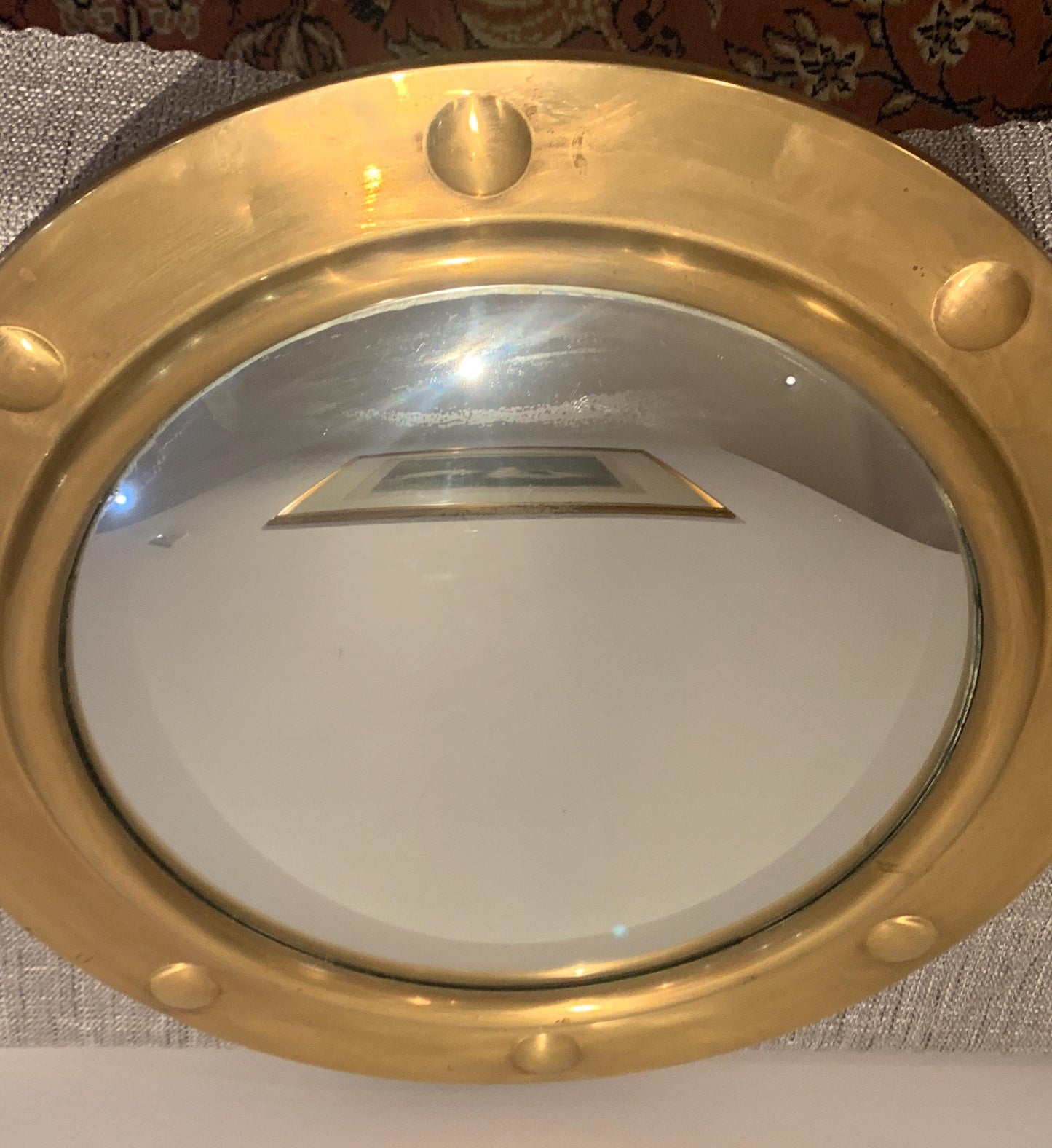 Vintage Brass Porthole Convex Wall Mirror 1960's