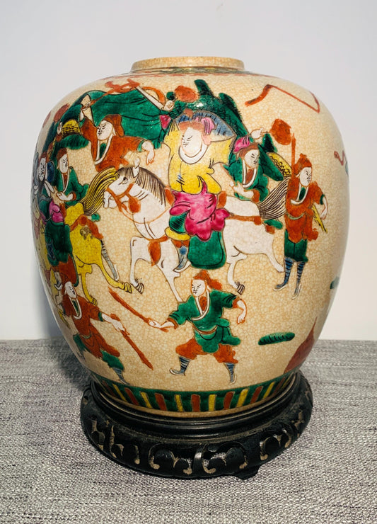 Large Antique 1920's Chinese Crackleware Famille Rose Vase