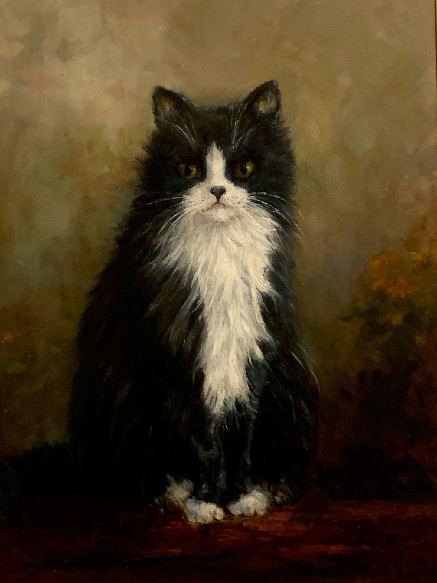 Tuxedo Cat Oil Painting, Vintage Black & White Judgemental Cat!