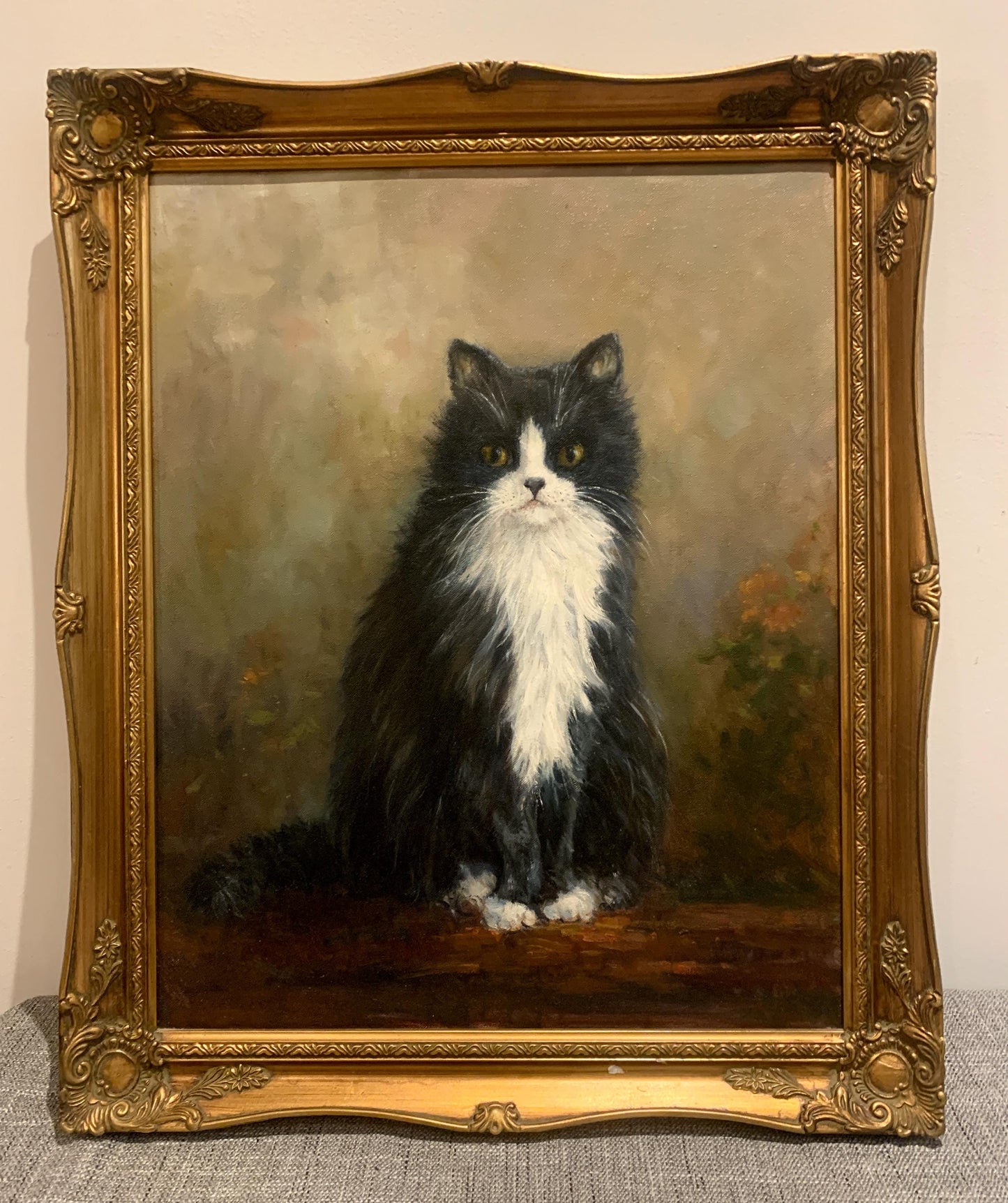 Tuxedo Cat Oil Painting, Vintage Black & White Judgemental Cat!