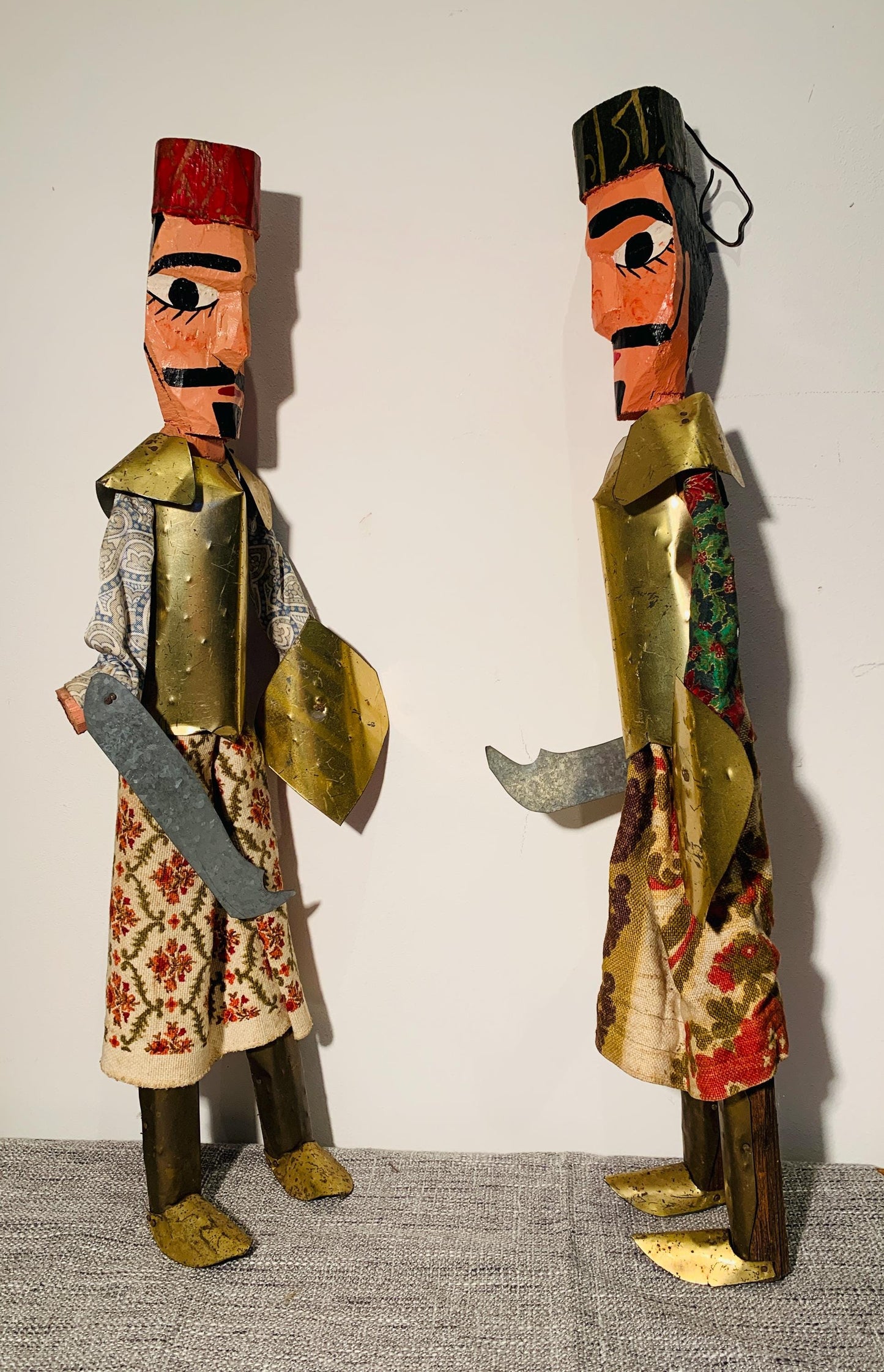 Vintage Tunisian Karakouz Puppets - Pair of Wooden Marionettes