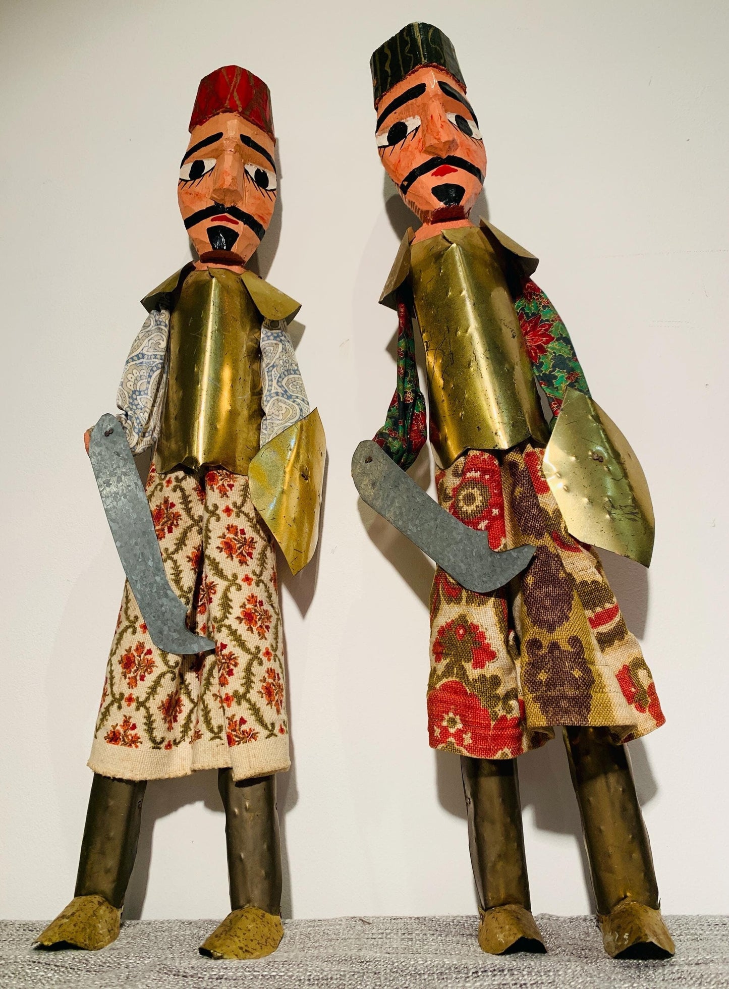 Vintage Tunisian Karakouz Puppets - Pair of Wooden Marionettes